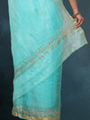 Pitta Handwork Pure Silk Kota Doria Saree Sky Blue