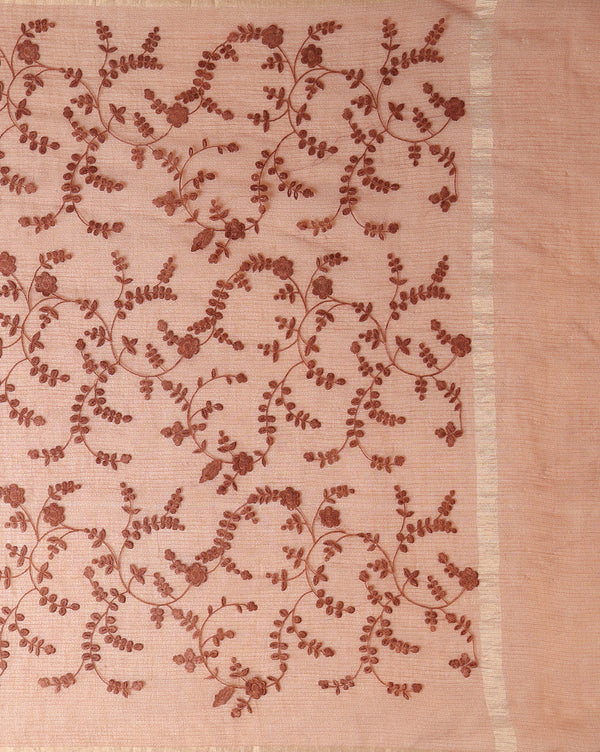 Pure Cotton Kota Doria Saree Brown Jaal Embroidery