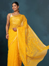 Pure Cotton Kota Doria Saree Yellow Jaal Embroidery