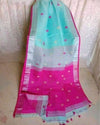 Pure Linen Jacquard Handloom Sea Green & Pink Saree