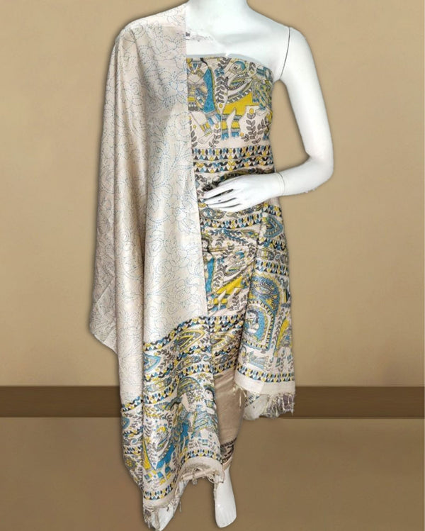 Timeless Katan Silk Madhubani Beige Suit