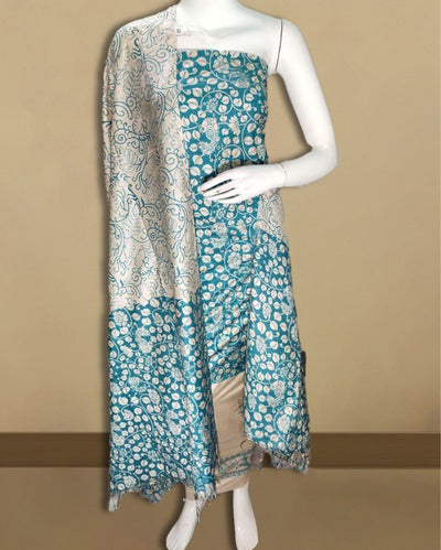 Luminous Katan Silk Kalamkari Blue Suit