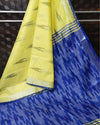 Vibrant Ikkat Slub Linen Handloom Yellow Saree