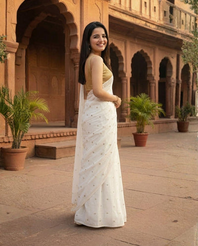 Indiehaat | Pure Mul Cotton Sequin Saree White