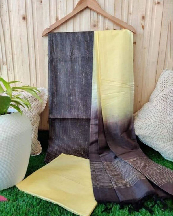 Handdyed Katan Silk Gray & Yellow Contrast Suit