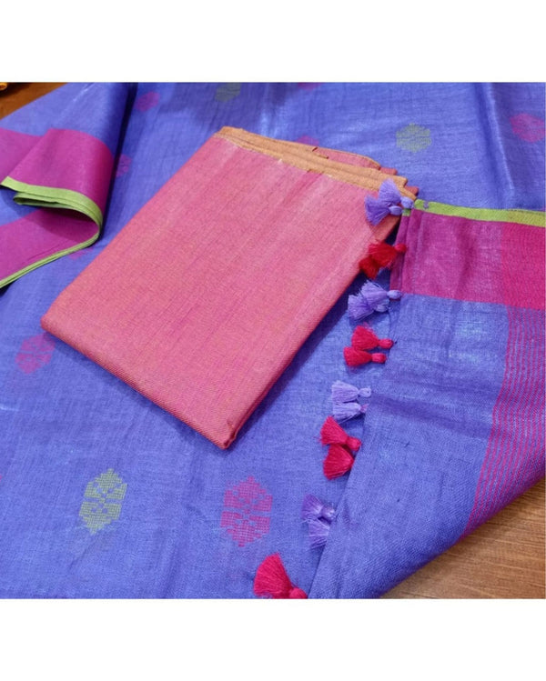 Pure Linen Dreamy Purple Dupatta With Katan Silk Pink Top Set