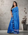 Silkmark Pure Tussar Embroidery & Cutwork Blue Saree