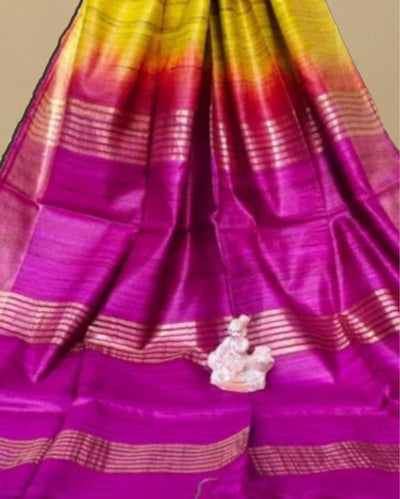 Silkmark Ghicha Tussar Harmonious Yellow & Purple Saree