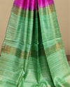 Silkmark Ghicha Tussar Fascinating Pink & Green Saree