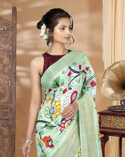 Silkmark Muga Tussar Silk Printed Green Saree