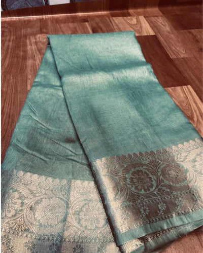 Resplendent Banarasi Silk Linen Green Handloom Saree