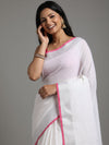 Reflective Handwoven Pure Linen White Saree