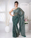 Indiehaat | Tepchi Handwork Georgette Saree Dark Green