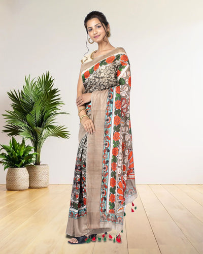 Silkmark Muga Tussar Silk Printed Gray Saree