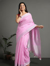 Rosy Handwoven Pure Linen Pink Saree