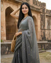 Indiehaat | Pure Mul Cotton Sequin Saree Gray