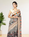 Silkmark Muga Tussar Silk Printed Gray Saree