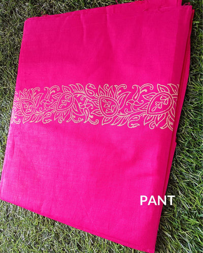 Katan Silk Handblock Printed Suit â€“ Pink with Dupatta