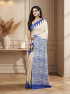 Silkmark Tussar Tranquil Blockprint Biege & Blue Saree