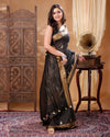 Vivid Silk Linen Black Saree Buta