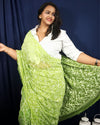 Georgette HandCrafted Saree Moss Green Color Tepchi work with Running Blouse-Indiehaat