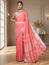 Delicate Slub Linen Hand Dyed Charm Pink Saree