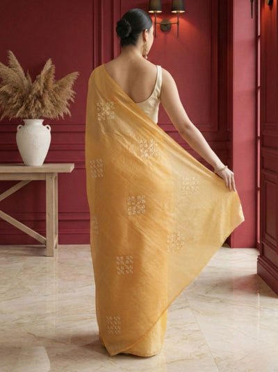 Silkmark Pure Tussar Bright Embroidered Saree Brown