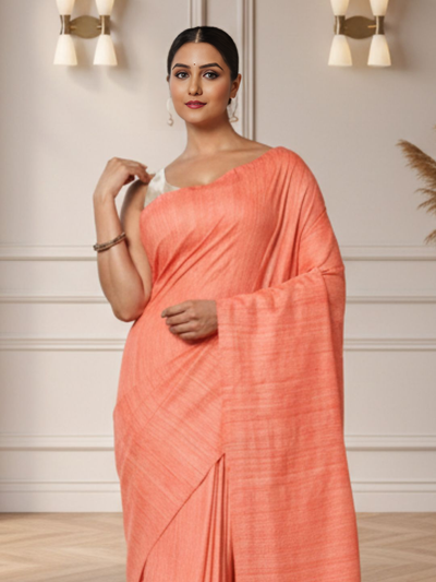 Silkmark Ghicha Tussar Enchanting Orange Saree