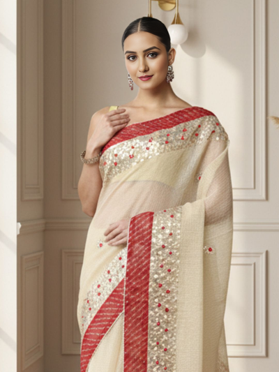 Pankhudi Jugnu Checks Gota Patti Off White Saree