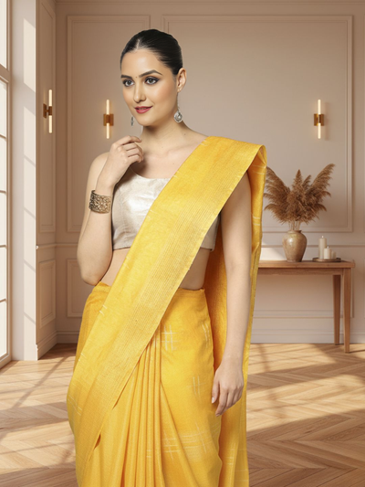 KatanHarvest Golden Yellow Silk Saree Weaving Design with Blouse-Indiehaat