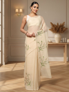 Beige Pure Kota Doria Saree Embroidered