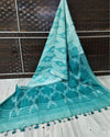 Inviting Ikkat Slub Linen Handloom Green Saree