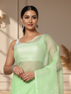 Kota Doria Cotton Bel Embroidery Green Saree Handdyed