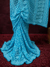 Indiehaat | Blue Georgette Chikankari Saree | Lucknowi
