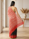 Silkmark Tussar Glowing Blockprint Black & Red Saree