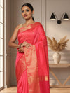 Glossy Maheshwari Silk Pure Handloom Saree Red