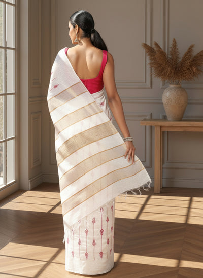 Dazzling Eri Tussar Silk Embroidered Cream Saree
