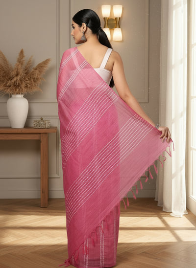 Bansbara Tussar Silk Kantha Handloom Saree Froly Pink