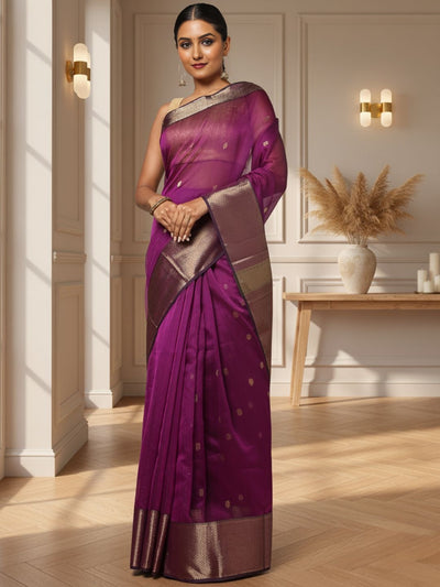 Lively Maheshwari Pure Silk Butta Body Purple Saree