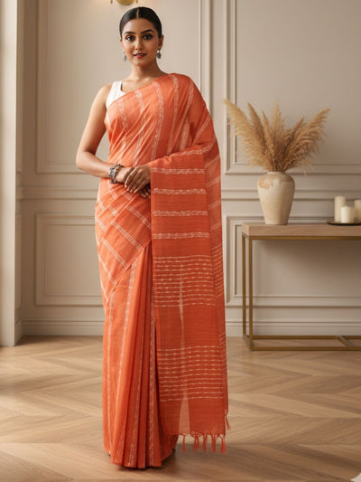 Bansbara Tussar Silk Kantha Handloom Saree Tacao Orange