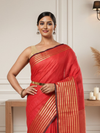 Fiery Khadi Linen Saree Red