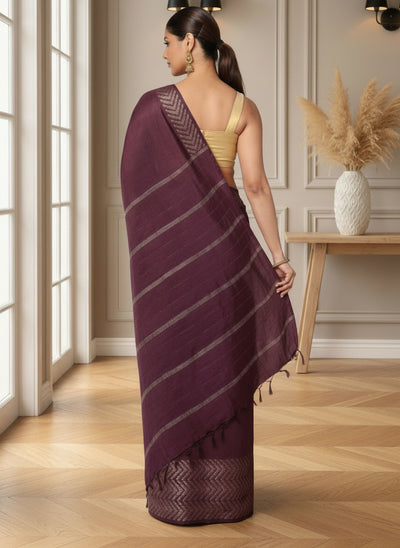 Whispering Chanderi Silk Wine Saree