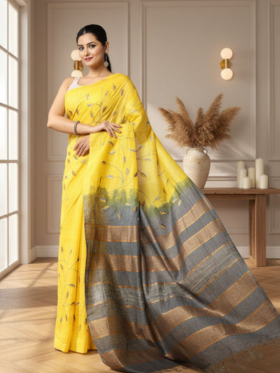 Lively Eri Tussar Silk Embroidered Yellow Saree