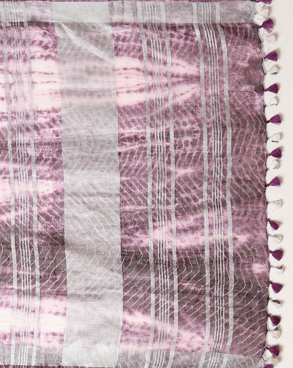 Expressive Linen Shibori Hand Dyed Saree Purple
