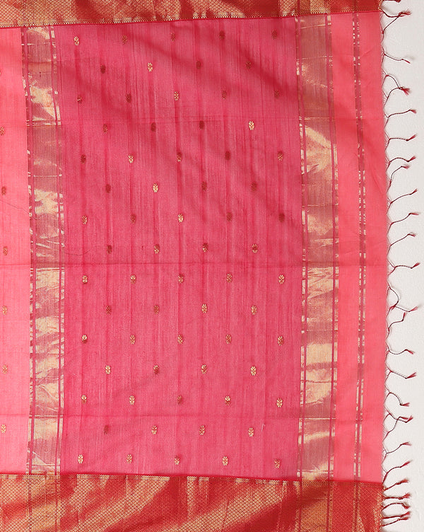 Glossy Maheshwari Silk Pure Handloom Saree Red