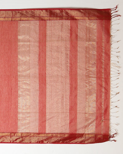 Quaint Maheshwari Tissue Silk Handwoven Saree Red