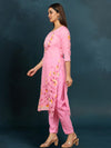 IndieHaat Kota Doria Pink Suit Stitch Embroidery 3/4th Sleeve