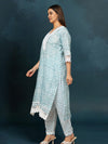 IndieHaat Kota Doria Blue Suit Handblock Print 3/4th Sleeve