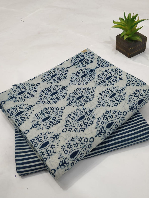 Blockprinted Pure Cotton Melodic White Suit (Top+Bottom)