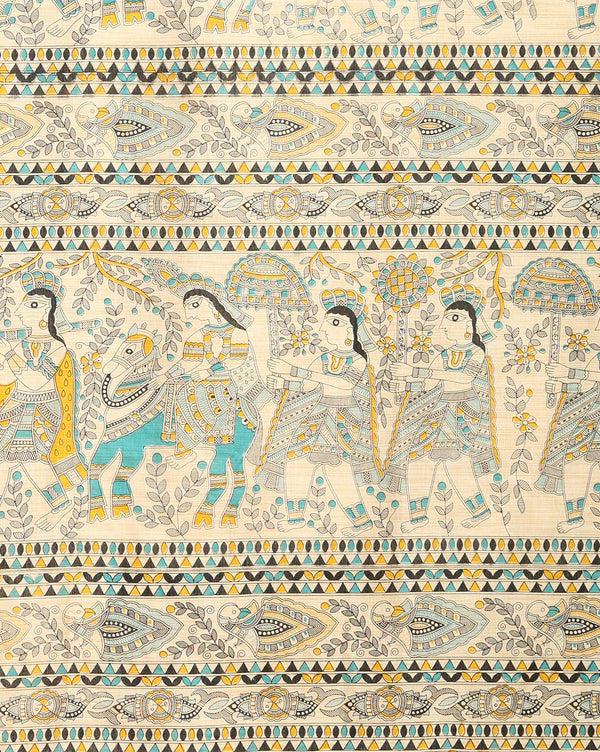 Bold Madhubani Wax Batik Hand Dyed Khadi Silk Beige Suit